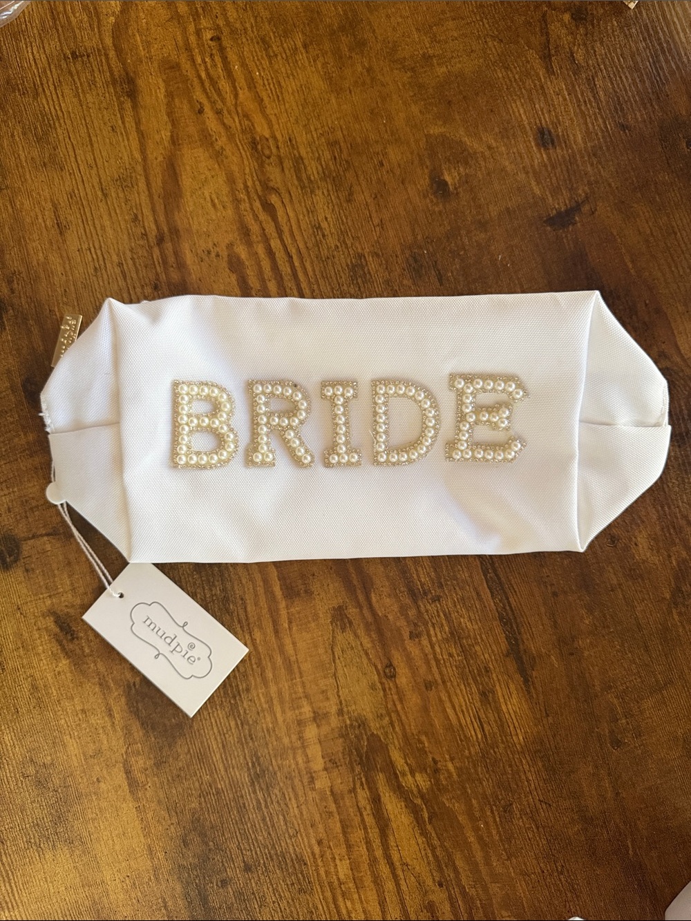 Mud Pie Cream 'BRIDE' Crystal Embellished Clutch